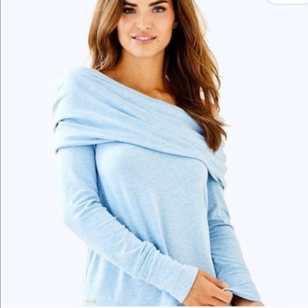 Lilly Pulitzer Light Blue Off-the-Shoulder Sweater